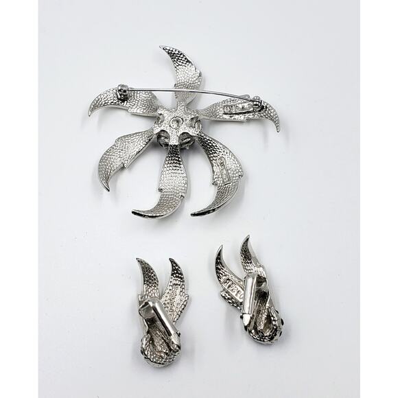 Vintage Marcel Boucher Blue Crystal Starburst Floral Brooch & Earrings Set 1950s - Picture 7 of 14